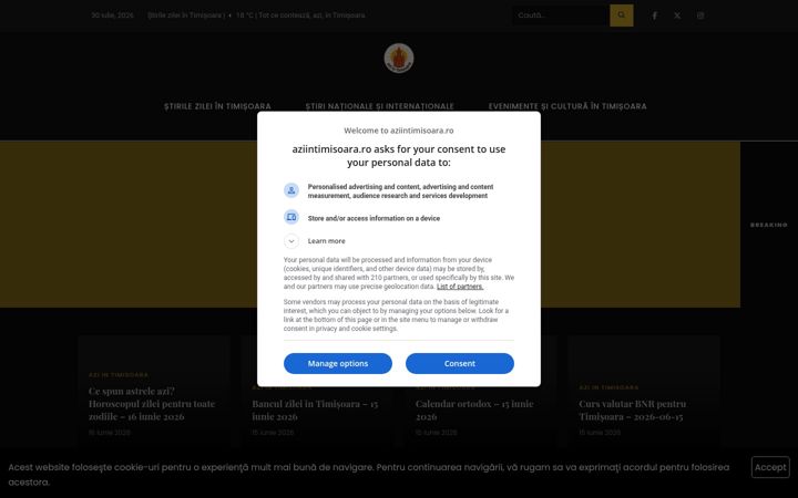 Screenshot of aziintimisoara.ro