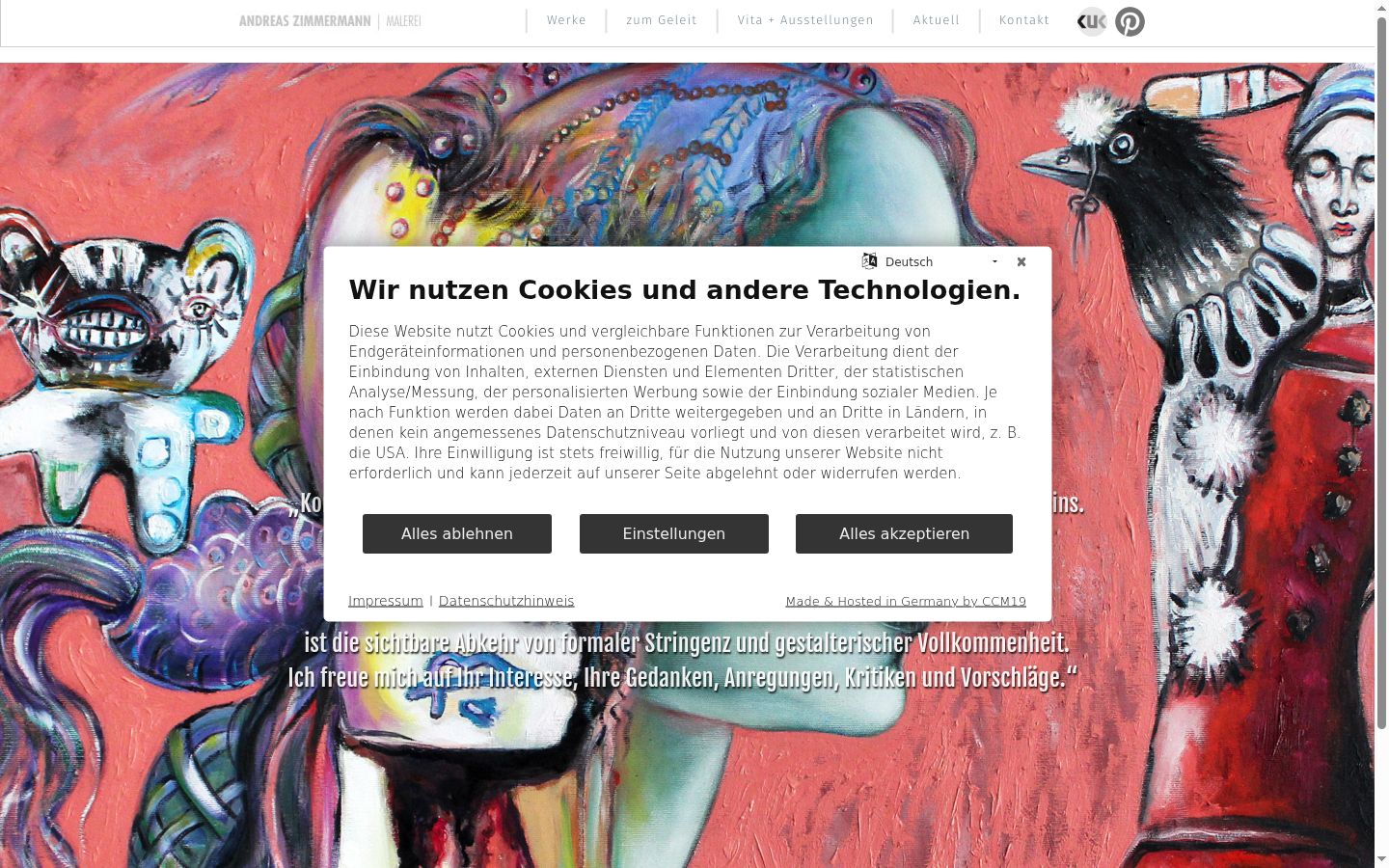 Screenshot del banner di consenso mostrato prima di qualsiasi interazione