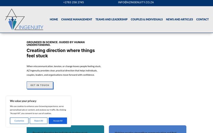 Screenshot of azingenuity.co.za