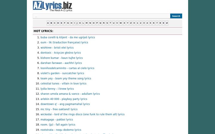 Screenshot of azlyrics.biz