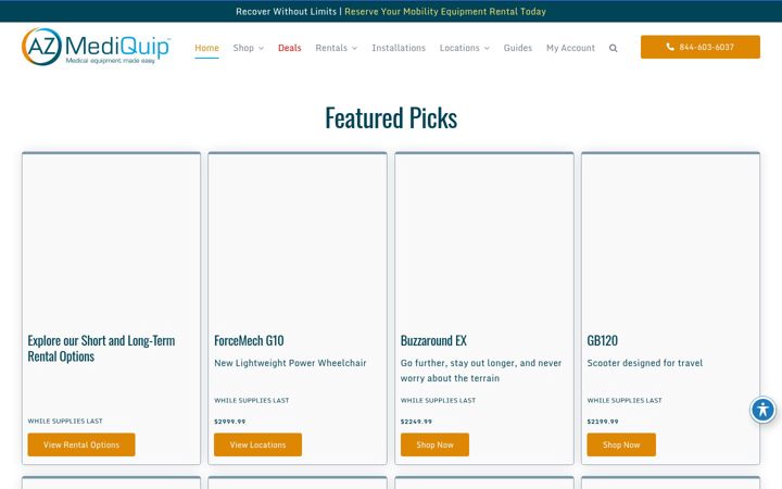 Screenshot of azmediquip.com