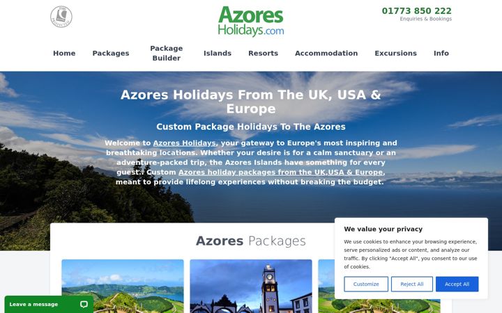 Screenshot of azoresholidays.com