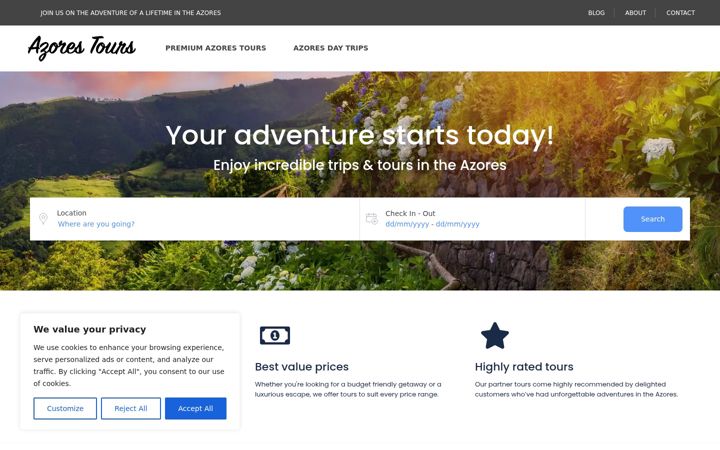 Ekrānuzņēmums no azorestours.co.uk