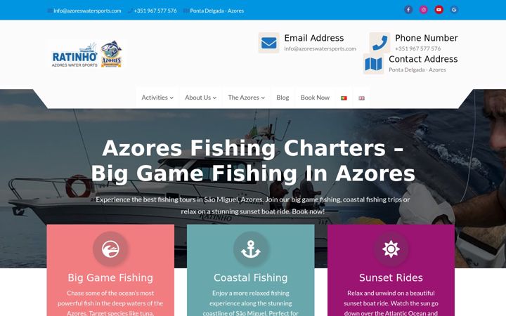 Screenshot of azoreswatersports.com