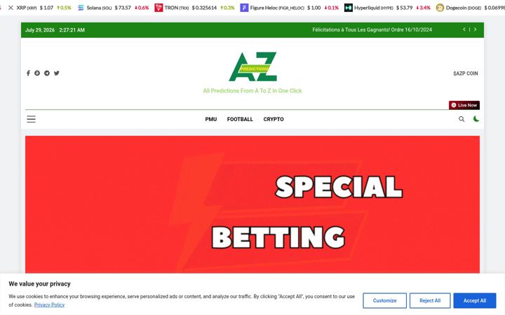 Screenshot of azpredictions.com
