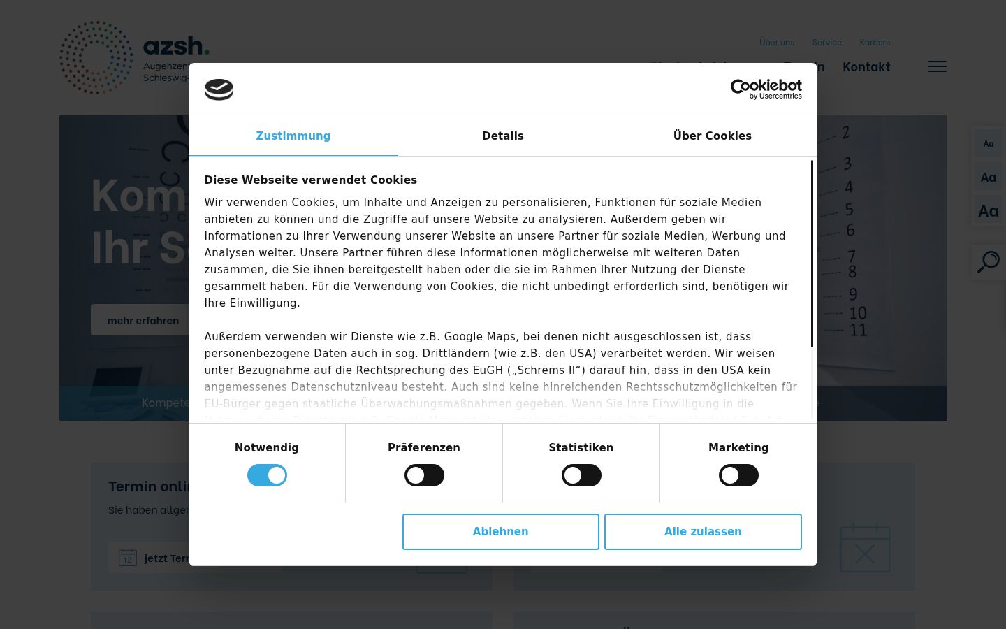 Screenshot del banner di consenso mostrato prima di qualsiasi interazione