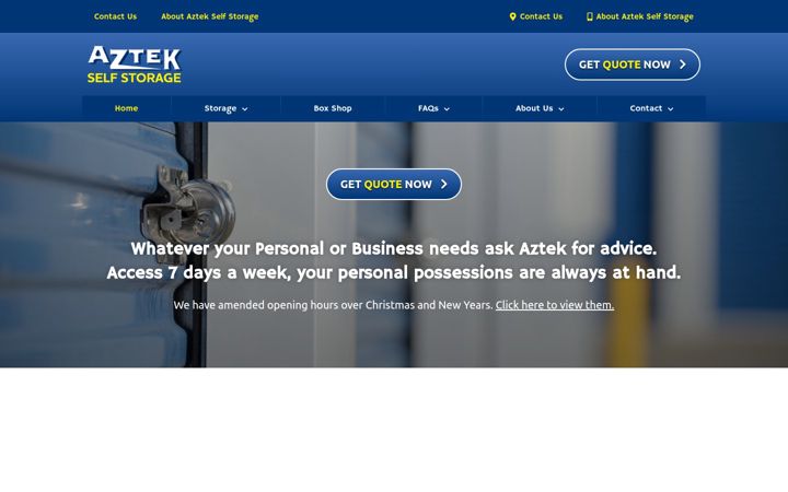 Screenshot of aztekselfstorage.co.uk