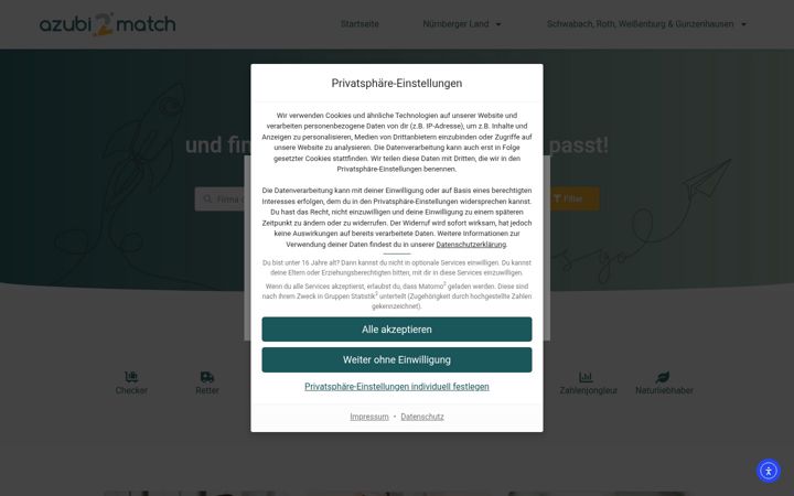 Екранна снимка на azubi2match.de