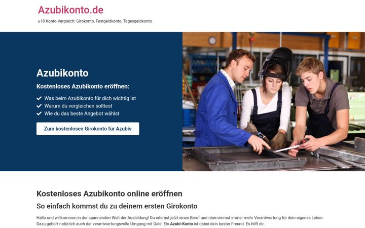 Kuvakaappaus sivustosta azubikonto.de