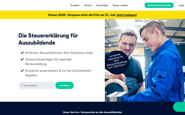 Screenshot of azubisteuererklaerung.de
