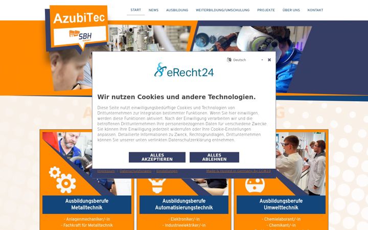 Kuvakaappaus sivustosta azubitec.de