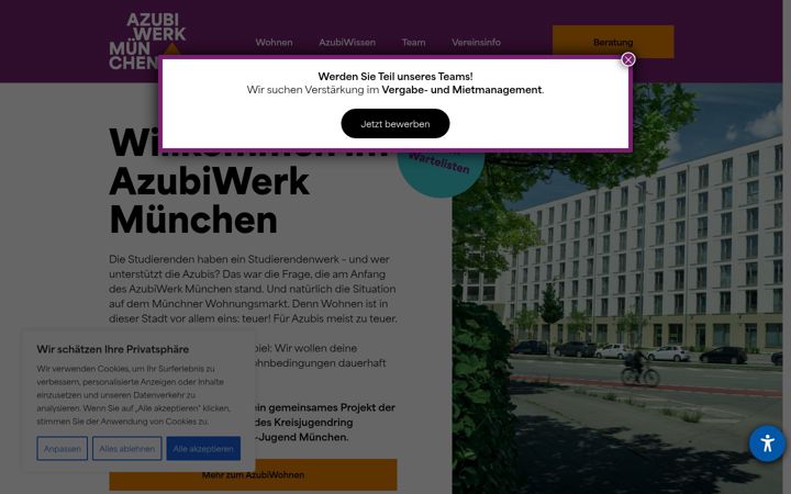 Kuvakaappaus sivustosta azubiwerk-muenchen.de