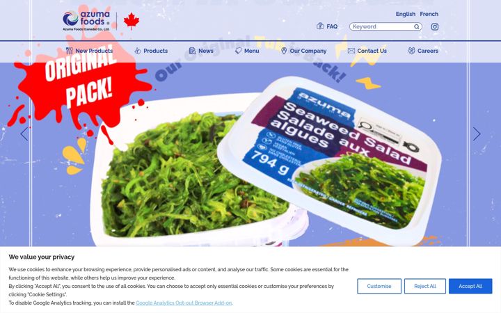 Screenshot of azumafoods.ca