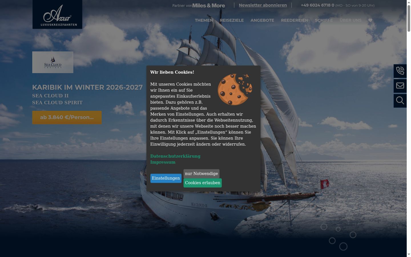 Screenshot del banner di consenso mostrato prima di qualsiasi interazione
