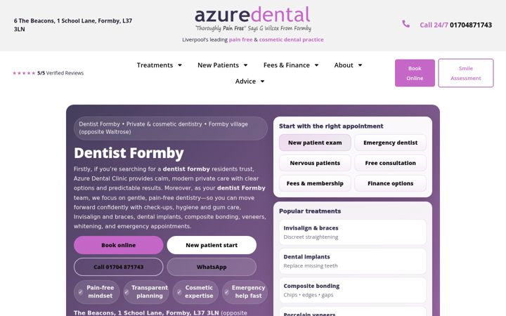 Screenshot of azuredentalclinic.co.uk