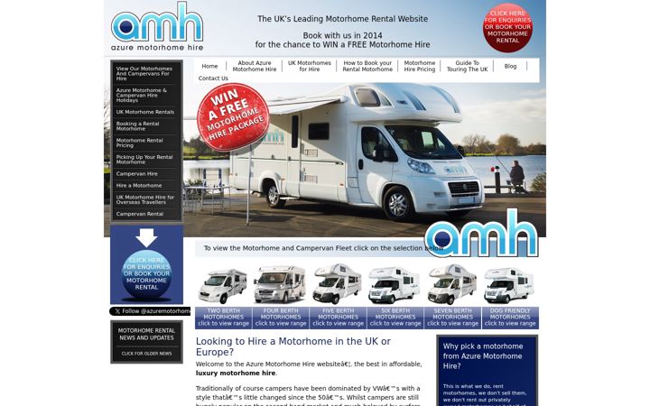 Screenshot of azuremotorhomehire.co.uk