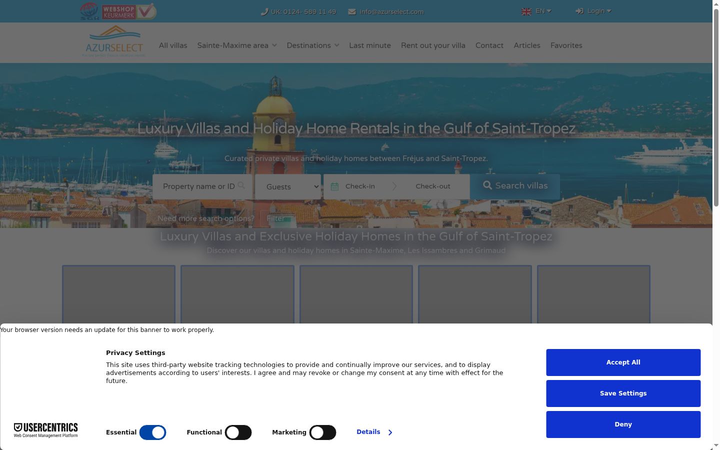 Screenshot del banner di consenso mostrato prima di qualsiasi interazione