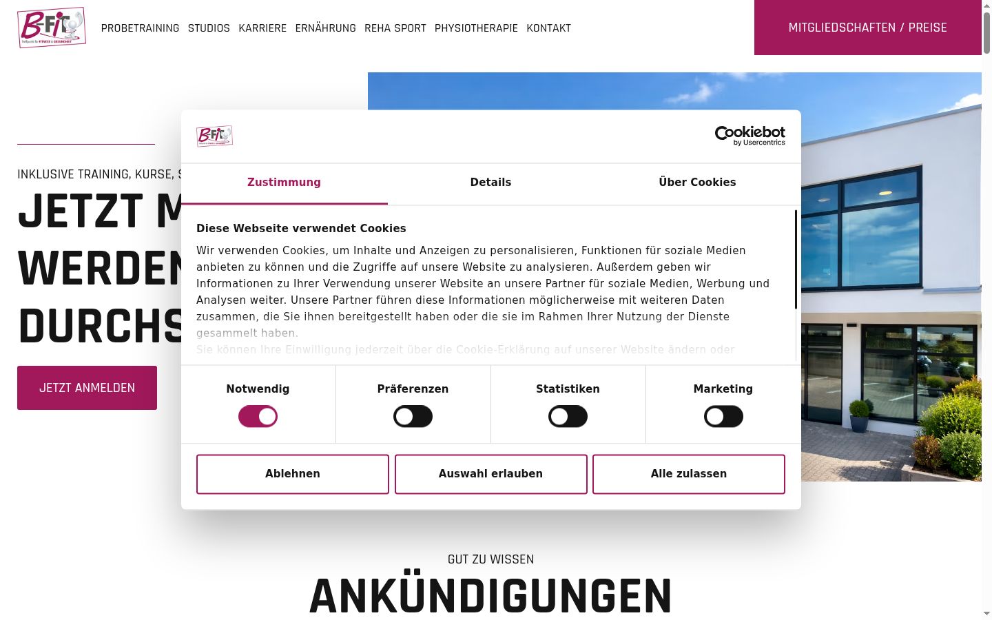 Screenshot del banner di consenso mostrato prima di qualsiasi interazione