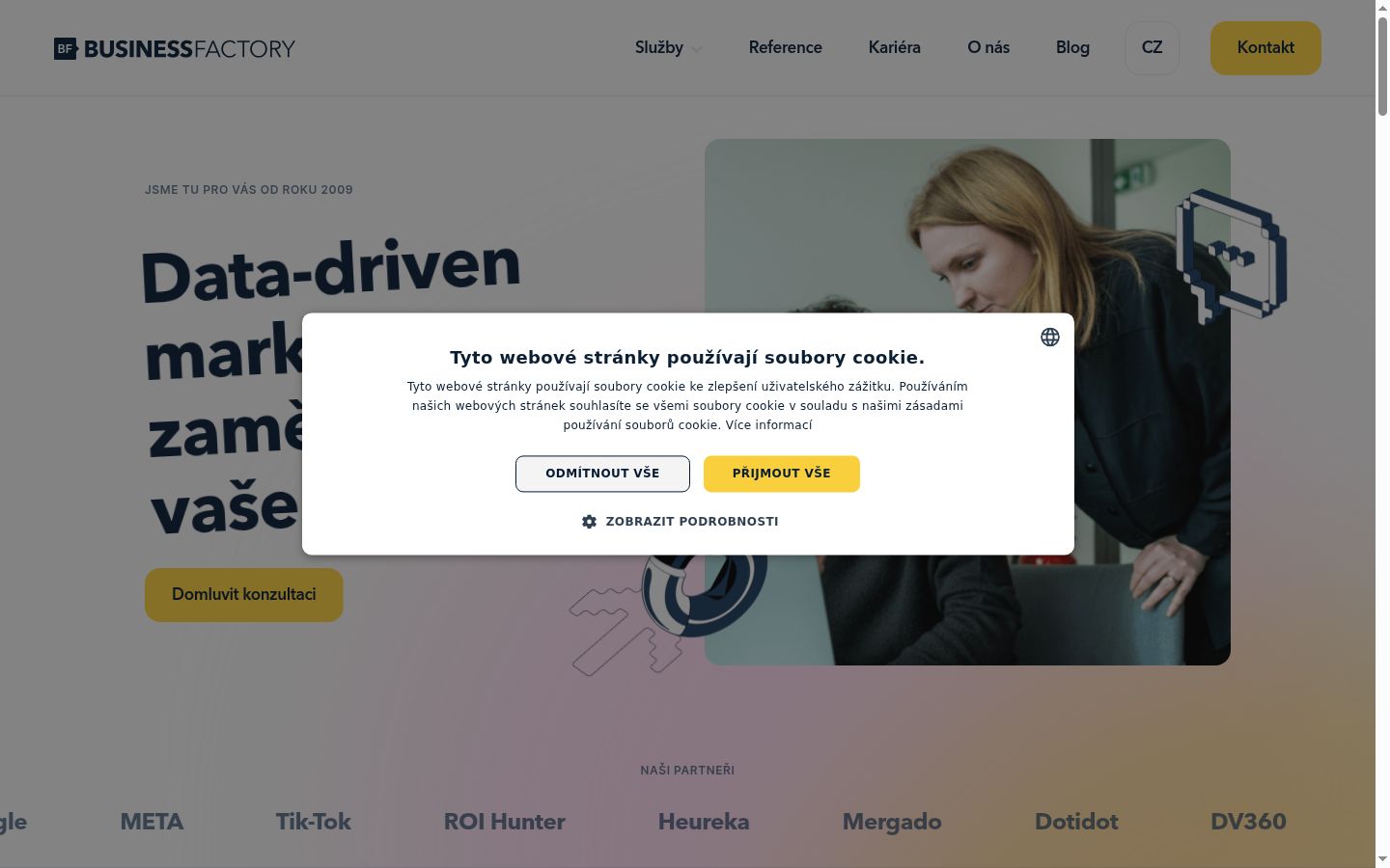 Sutikimo reklamjuostės, rodytos prieš bet kokią sąveiką, ekrano kopija