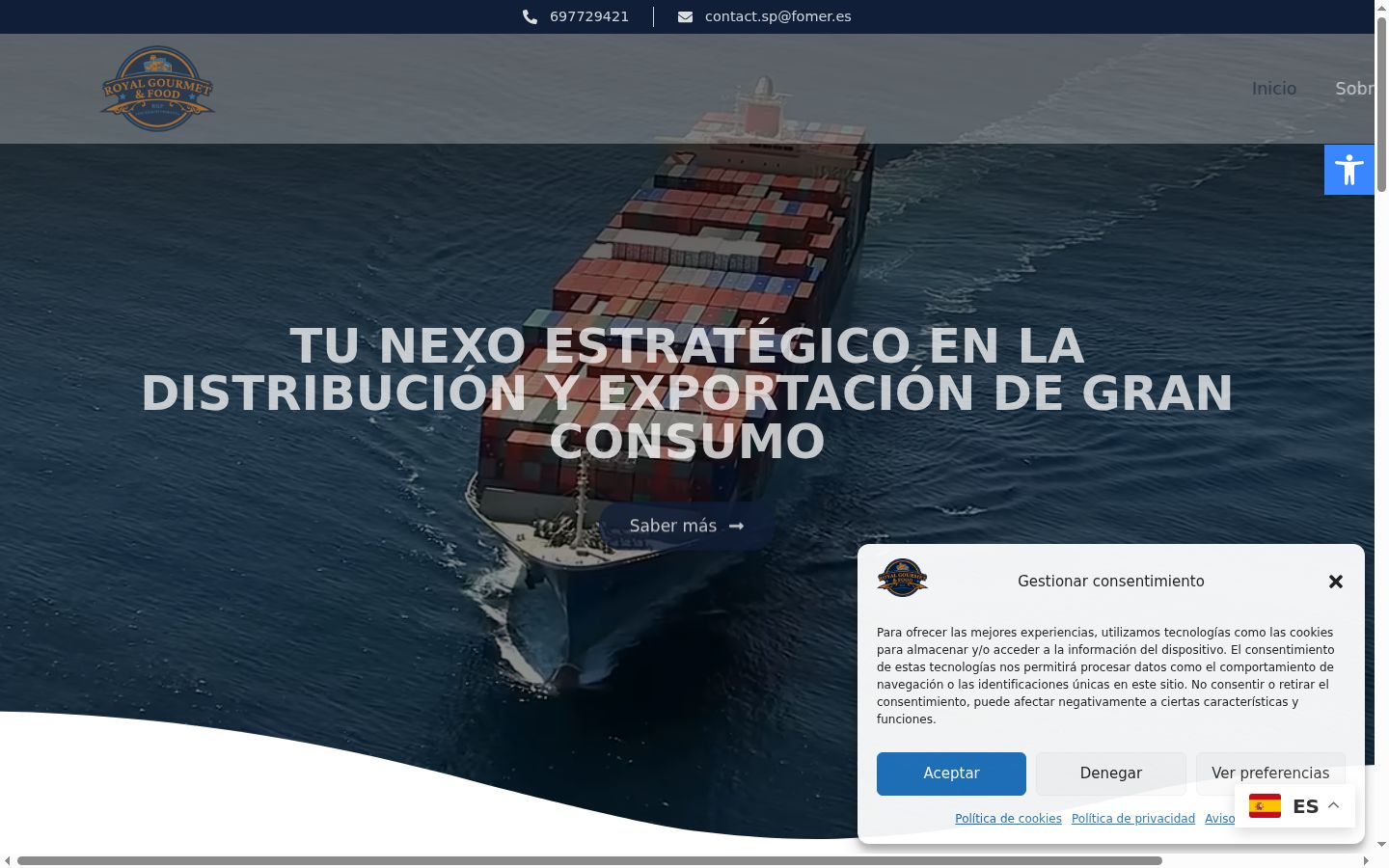 Captura de ecrã do banner de consentimento apresentado antes de qualquer interação