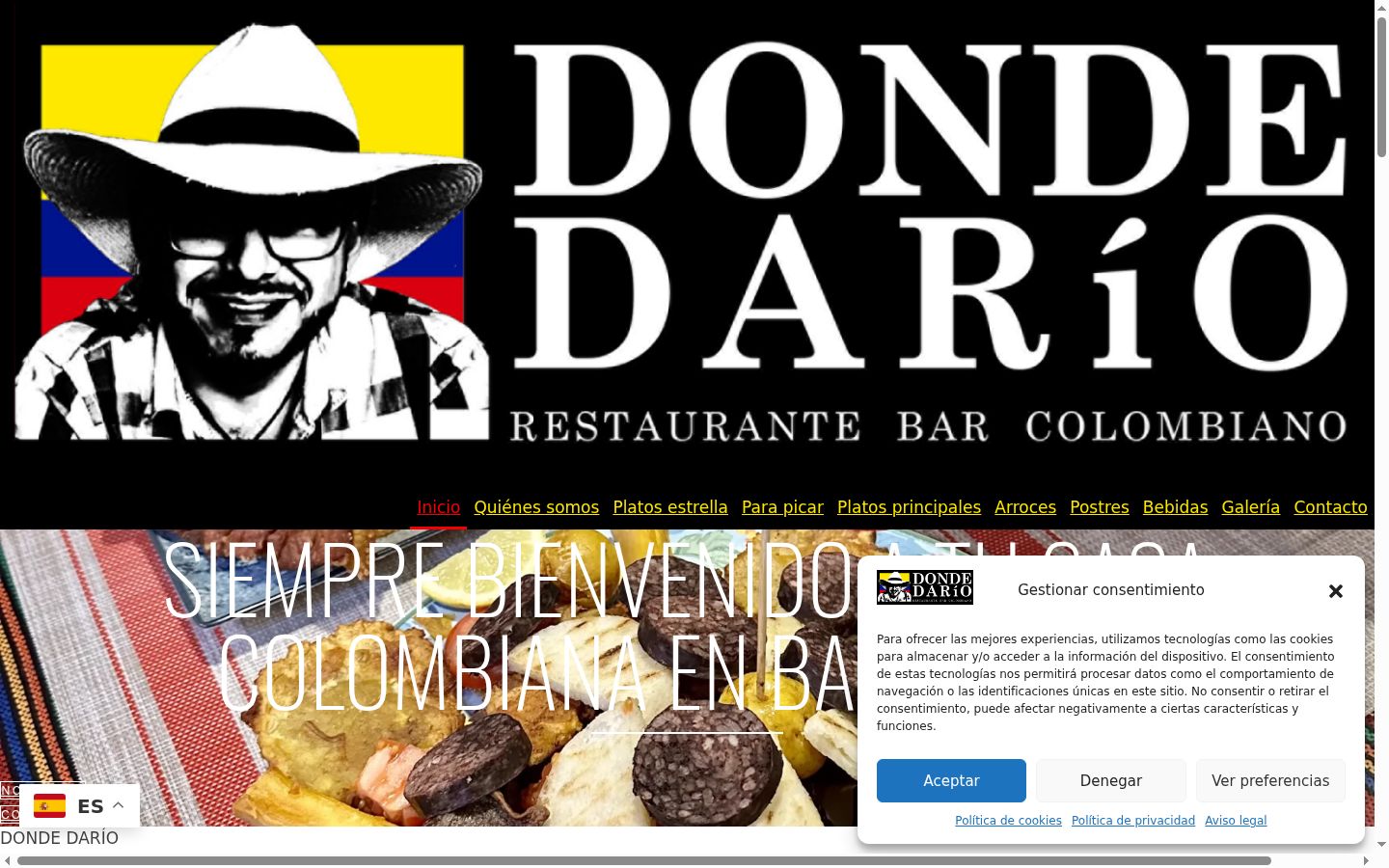 Captura de ecrã do banner de consentimento apresentado antes de qualquer interação