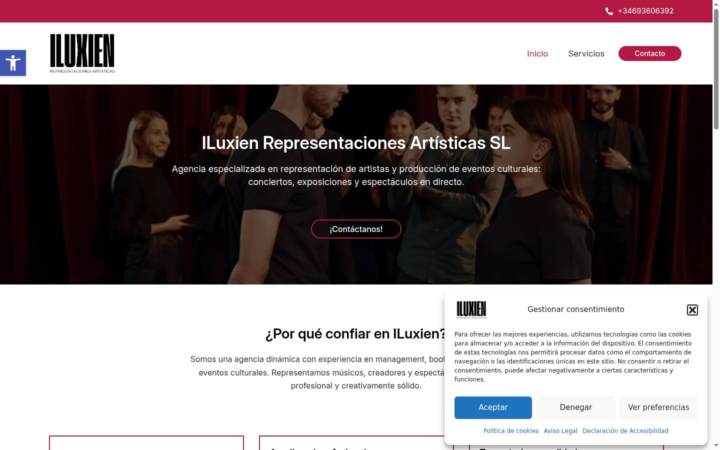 Captura de ecrã do banner de consentimento apresentado antes de qualquer interação