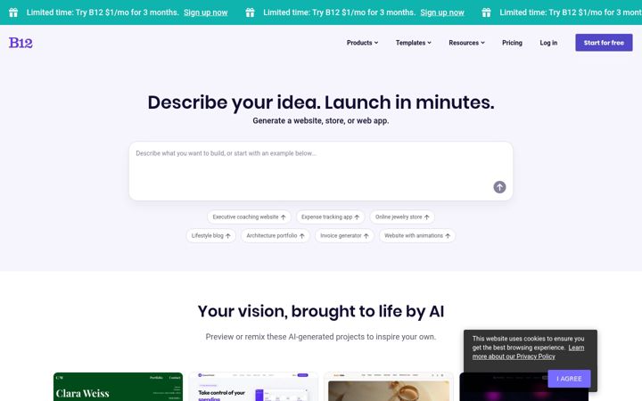 Screenshot stránky b12sites.com