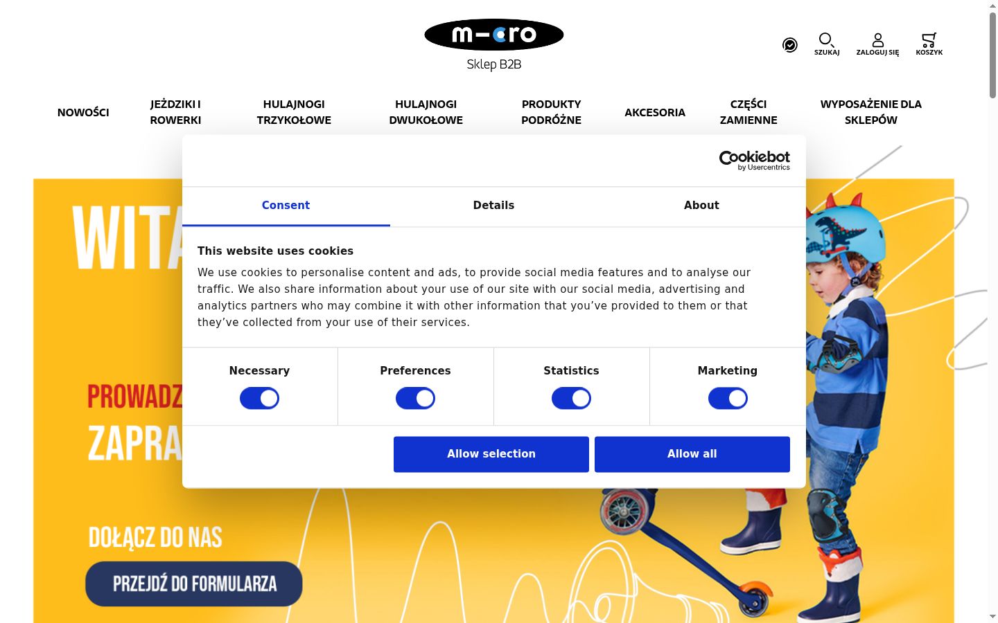 Screenshot of the consent banner shown before any interaction