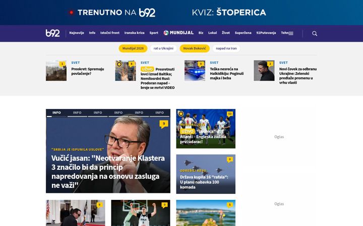 Snímek obrazovky b92.net