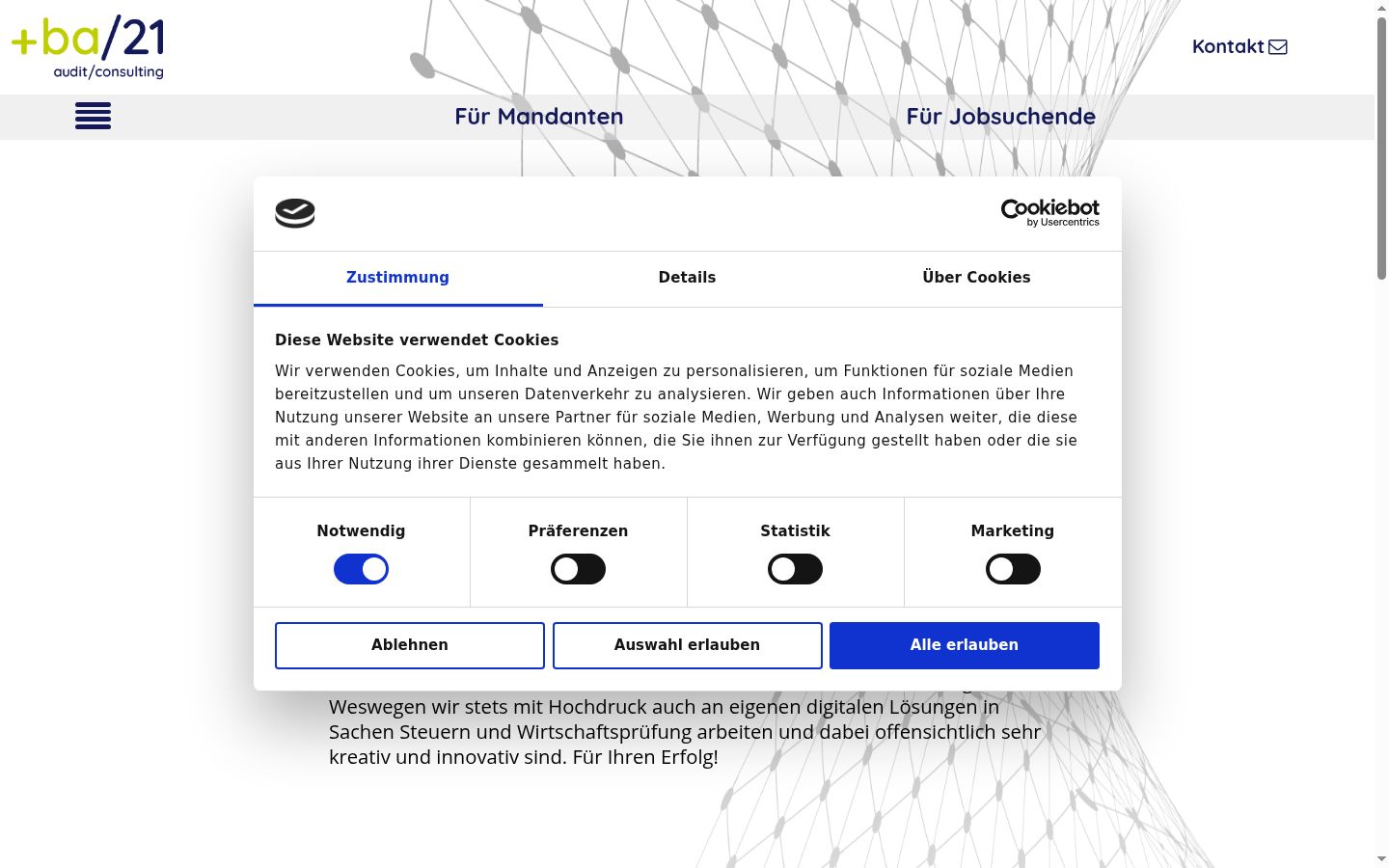 Screenshot del banner di consenso mostrato prima di qualsiasi interazione