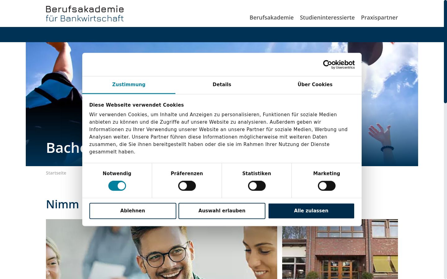 Screenshot des Einwilligungsbanners vor jeglicher Interaktion