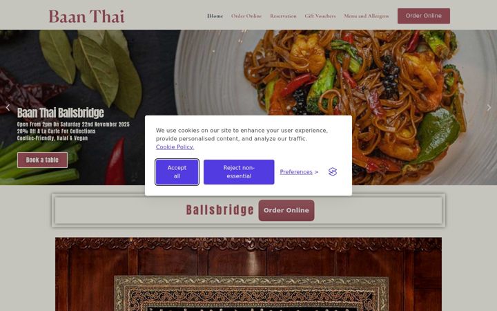 Screenshot of baanthai.ie