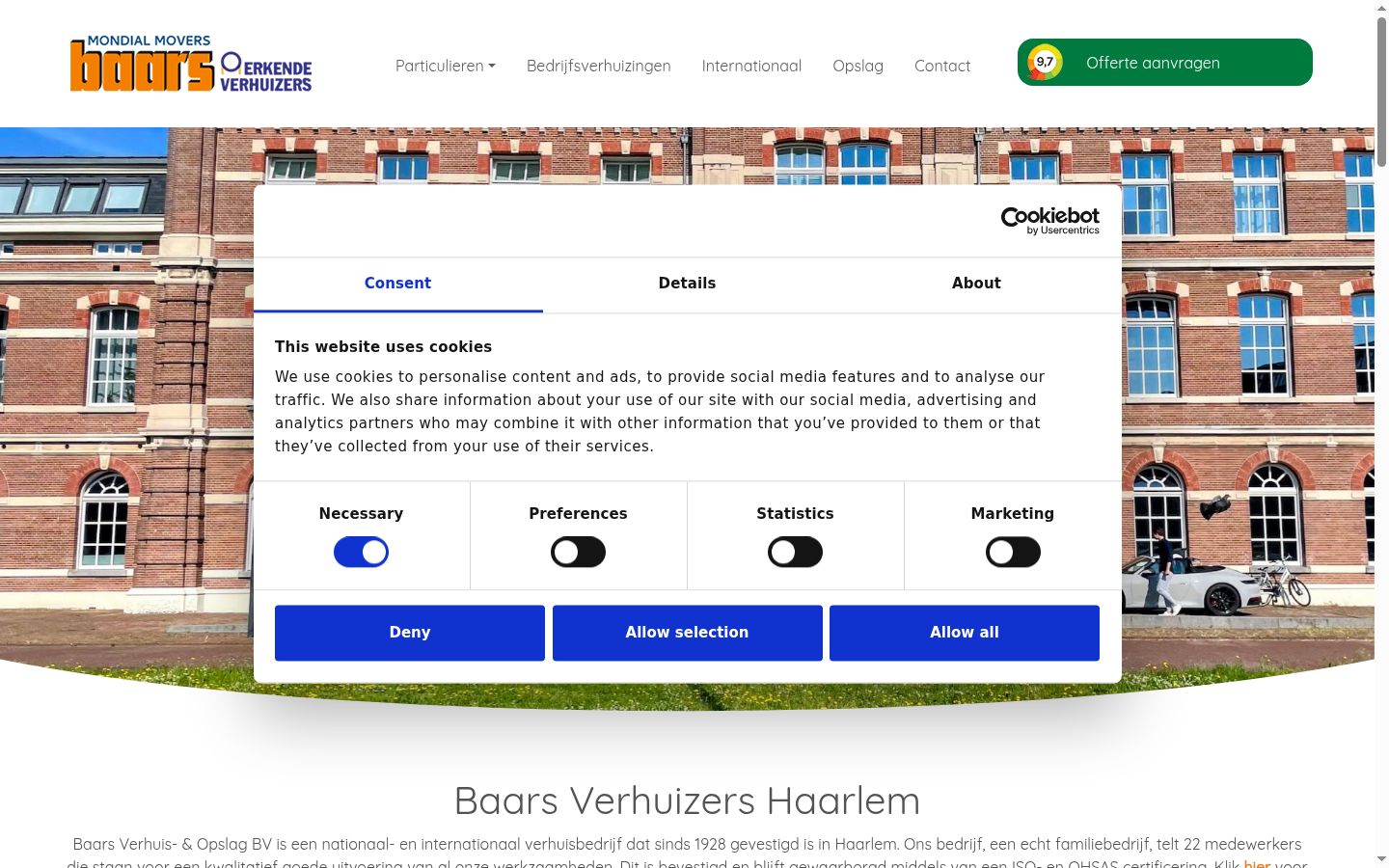 Screenshot des Einwilligungsbanners vor jeglicher Interaktion