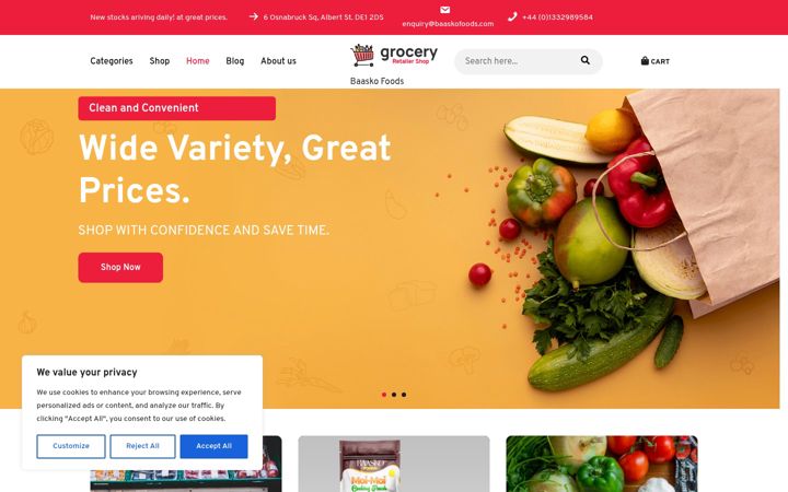 Screenshot of baaskofoods.com