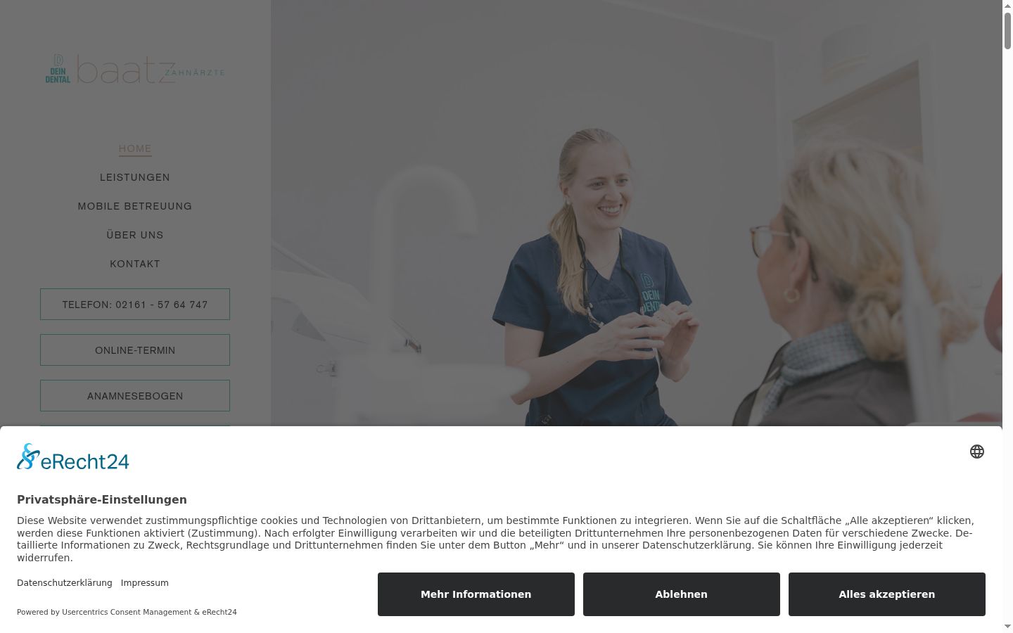 Screenshot des Einwilligungsbanners vor jeglicher Interaktion
