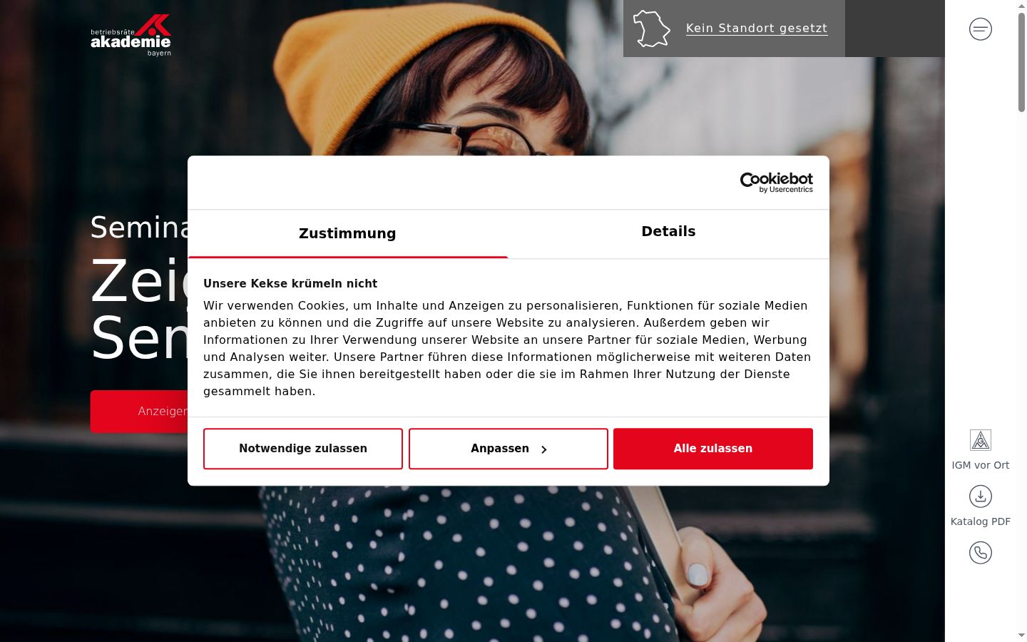 Screenshot van de toestemmingsbanner zoals getoond vóór enige interactie