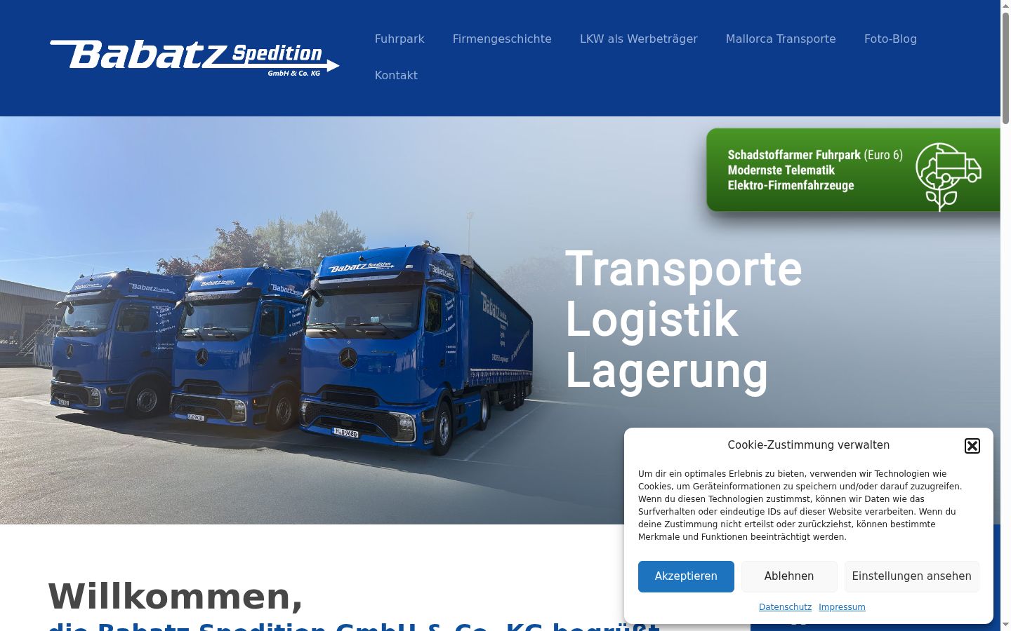 Screenshot des Einwilligungsbanners vor jeglicher Interaktion