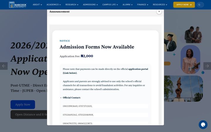 Screenshot of babcock.edu.ng