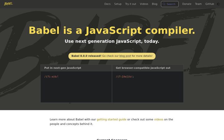 Screenshot von babeljs.io