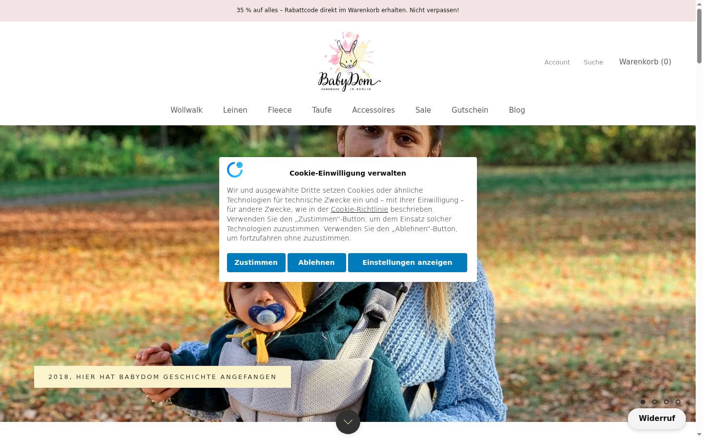 Ekrānuzņēmums ar piekrišanas baneri, kas tika rādīts pirms jebkādas mijiedarbības