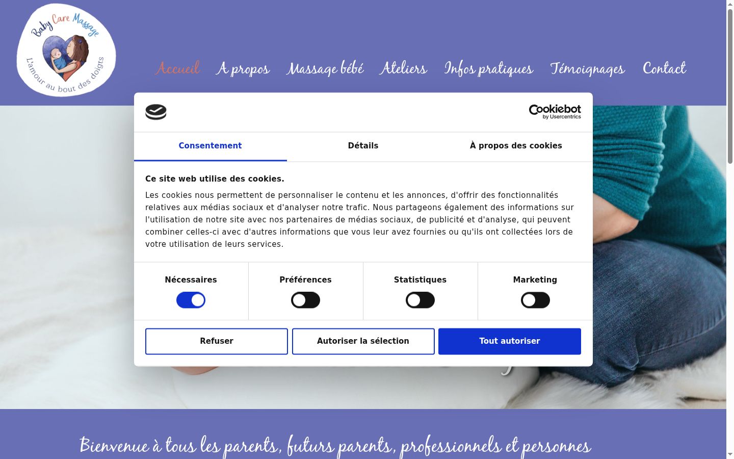 Screenshot del banner di consenso mostrato prima di qualsiasi interazione