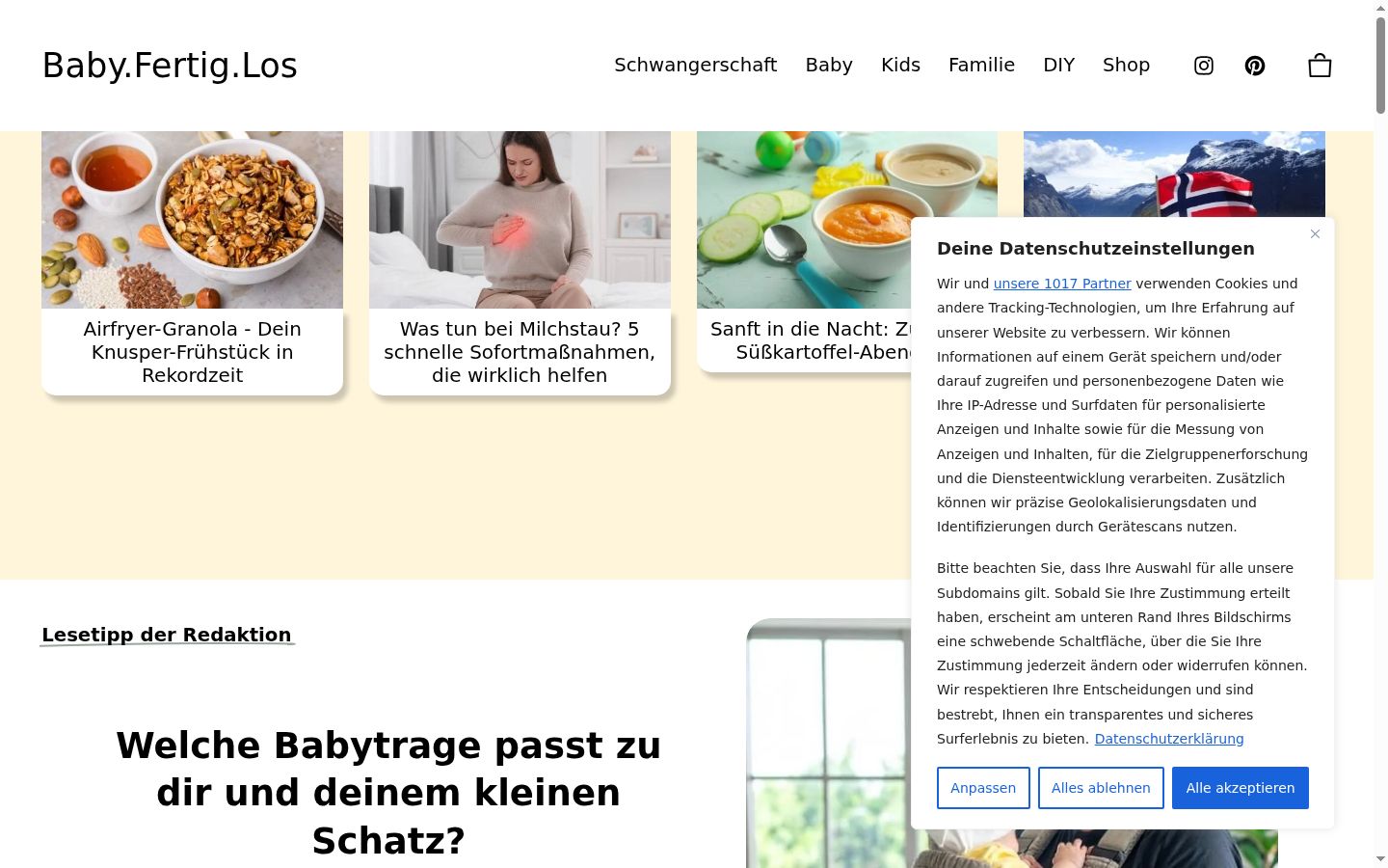 Ekrānuzņēmums ar piekrišanas baneri, kas tika rādīts pirms jebkādas mijiedarbības