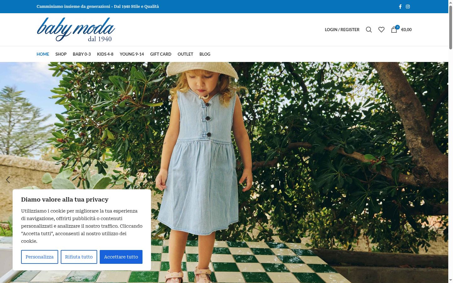 Screenshot del banner di consenso mostrato prima di qualsiasi interazione