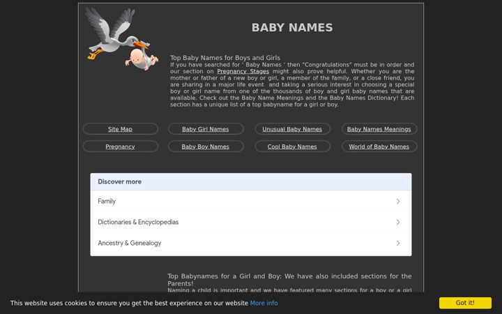 Screenshot of babynames.org.uk