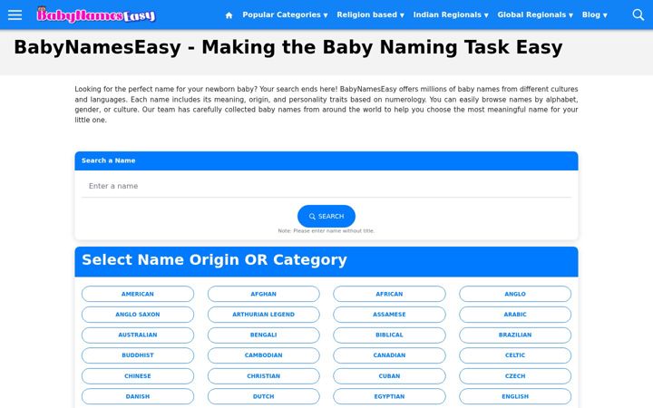 Screenshot of babynameseasy.com