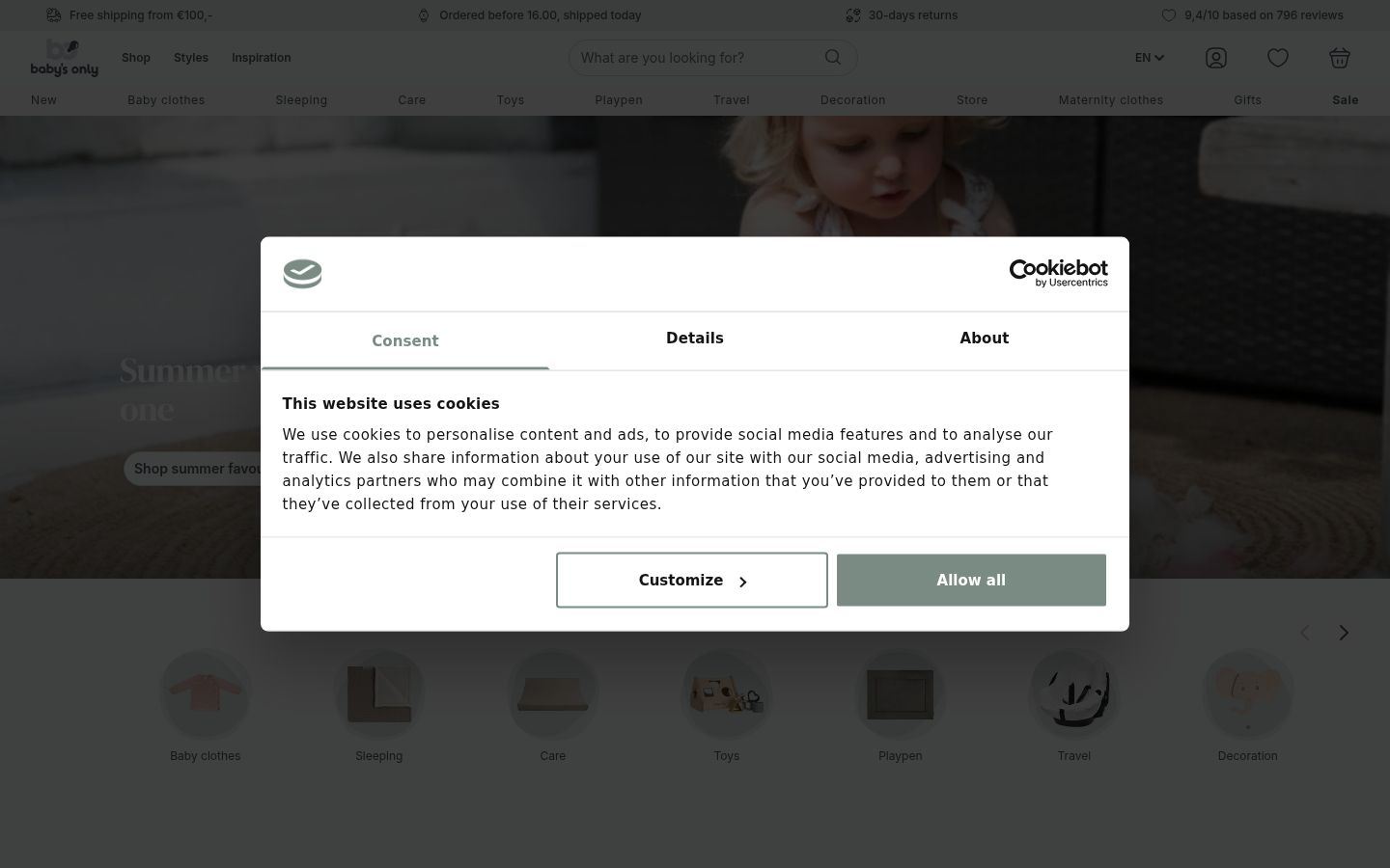 Screenshot del banner di consenso mostrato prima di qualsiasi interazione