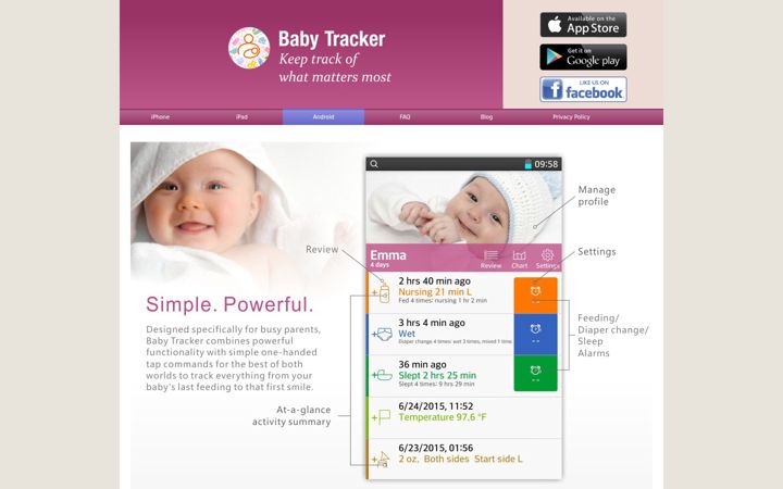 Skärmbild av babytrackers.com