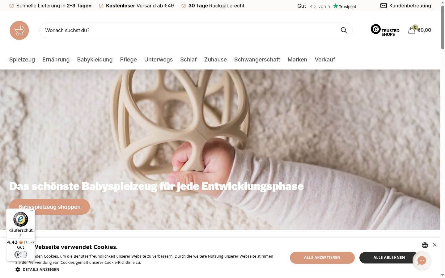 Screenshot del banner di consenso mostrato prima di qualsiasi interazione