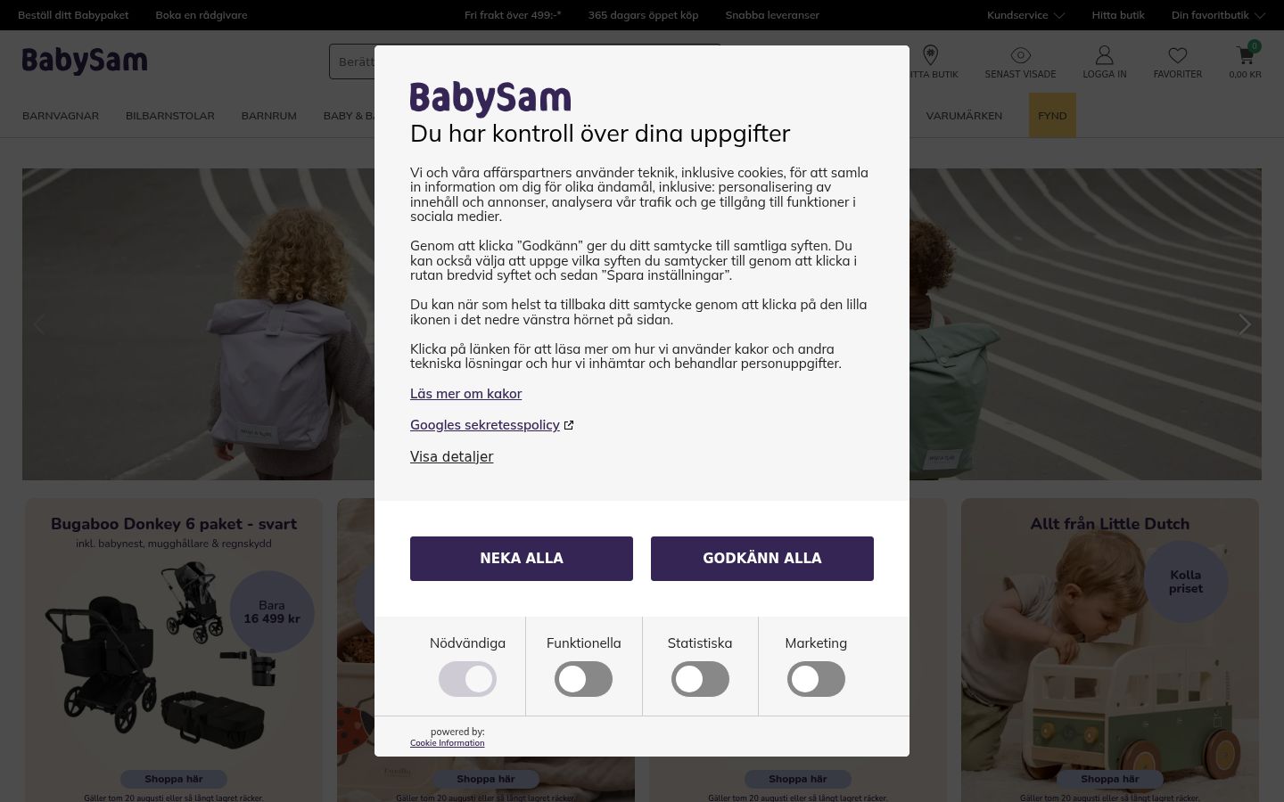 Snímek obrazovky baneru souhlasu zobrazeného před jakoukoli interakcí
