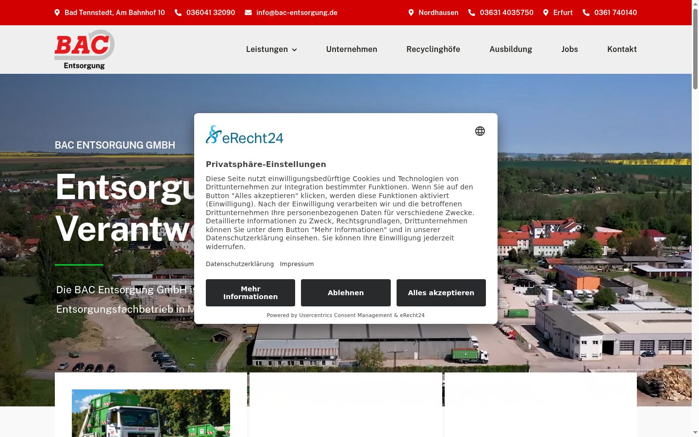 Screenshot des Einwilligungsbanners vor jeglicher Interaktion